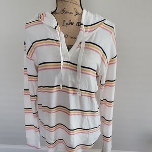 Market & Spruce White and Pink Striped Hooded Top
